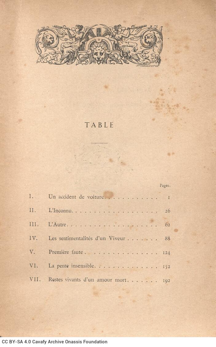 19 x 12 εκ. 8 σ. χ.α. + 412 σ. + 4 σ. χ.α., όπου στη ράχη η τιμή του βιβλίου “3 fr. 50�